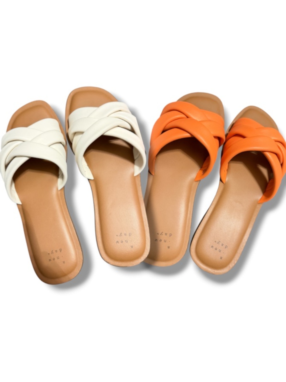 A New Day Bundle Women’s Crisscross Slide Sandals White & Orange